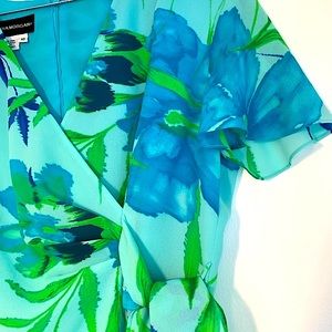 Dress Floral Print Green and Blue Short Sleeve by Donna Morgan NWOT Sz 10